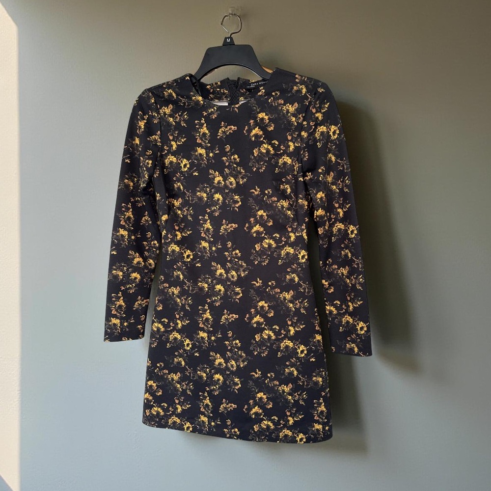 Zara Black and Yellow Floral Mini Dress